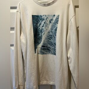 American Eagle White Tee with Blue Ocean Print